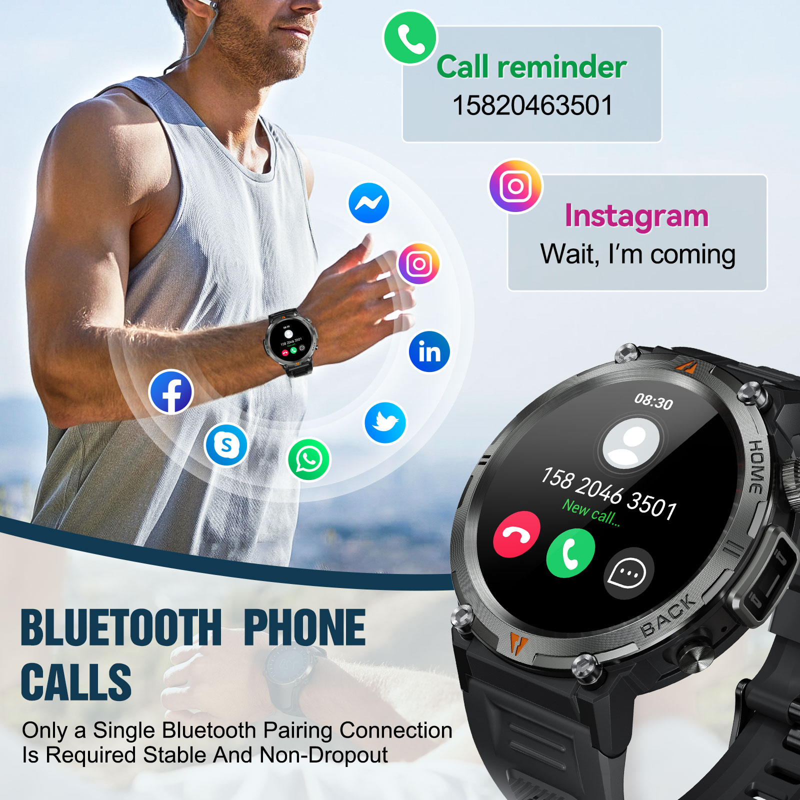 EIGIIS KE3 Bluetooth Call Smar - Android Smartwatch Accessories 评论和价格
