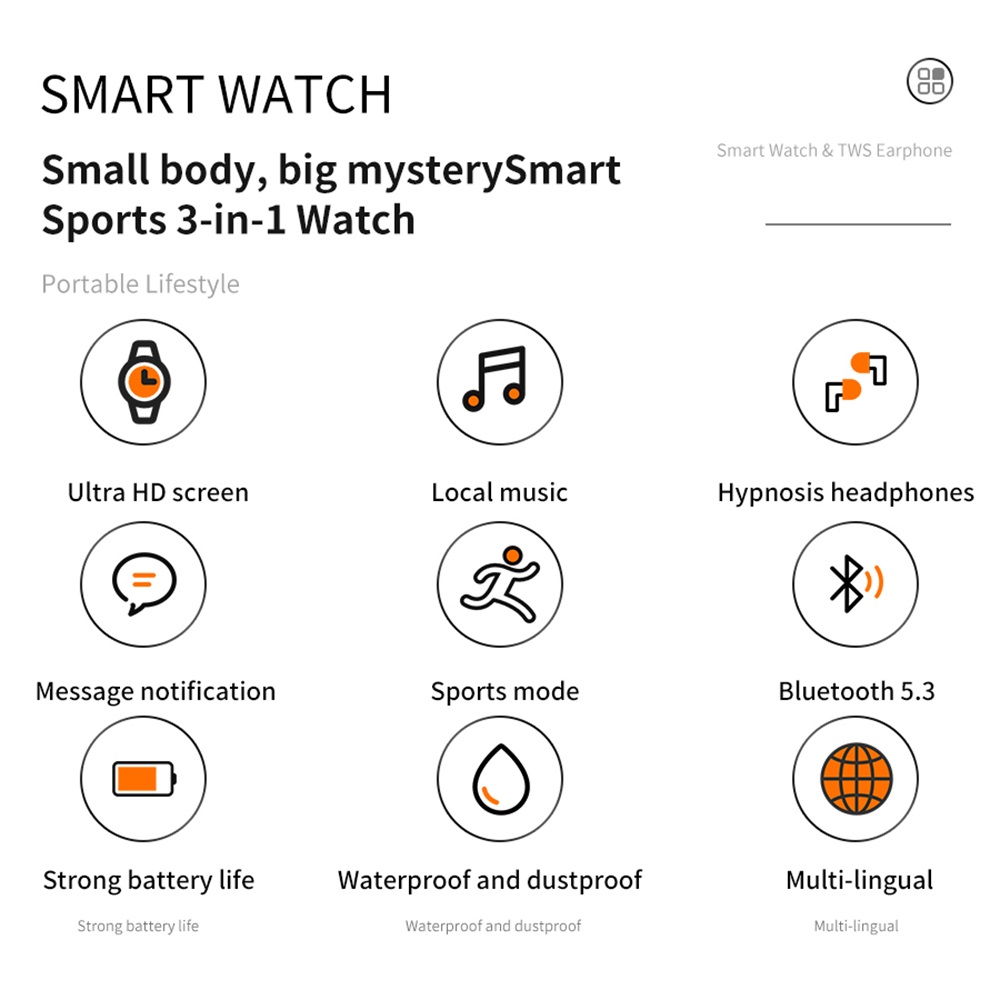 TWS Bluetooth Headset Music Pl - Smartwatch Headset 评论和价格